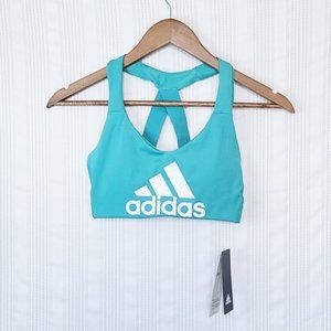 Adidas Seafoam Green Women's Ace Graphic Sports Bra with White Logo Front - XS